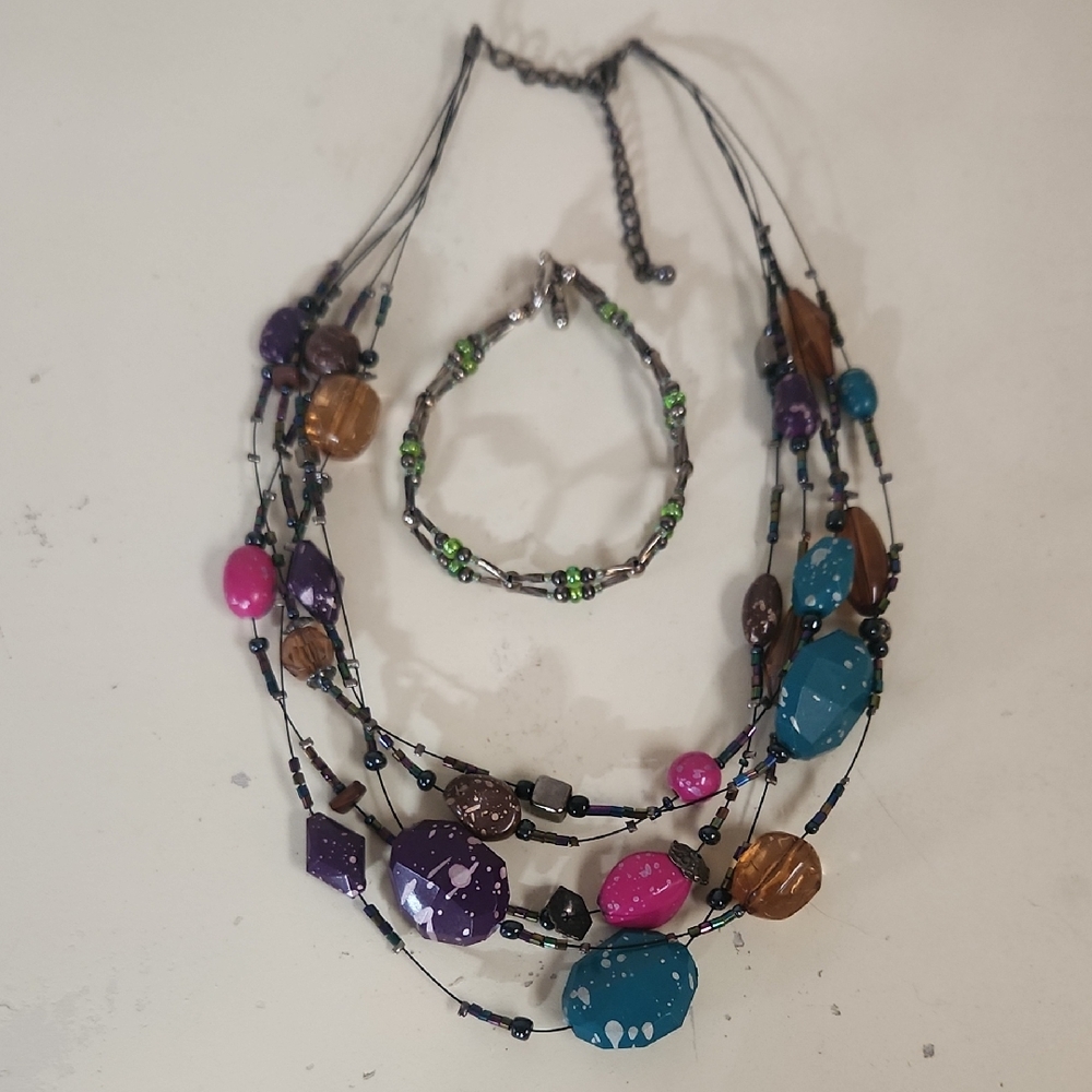 Multicolor Beaded Necklace and Bracelet Set